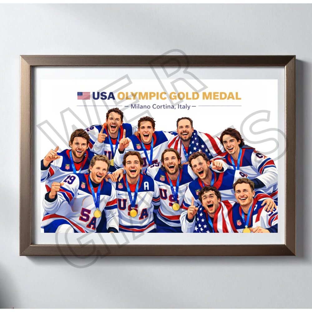 USA Olympic Gold Medal 2026 Milano Cortina Hockey Team Poster Print 17x11